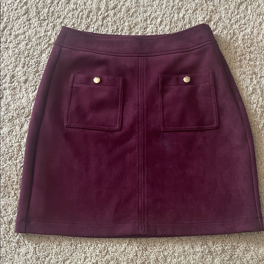 LOFT Burgundy Mini Skirt with Gold Button Pockets